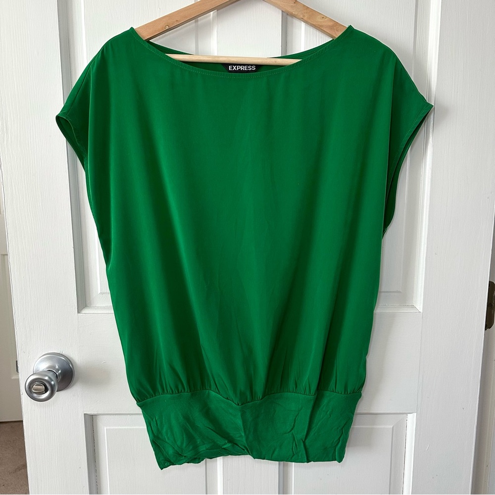 EXPRESS Emerald Green Cap-sleeve Top Bubble Hem Size S